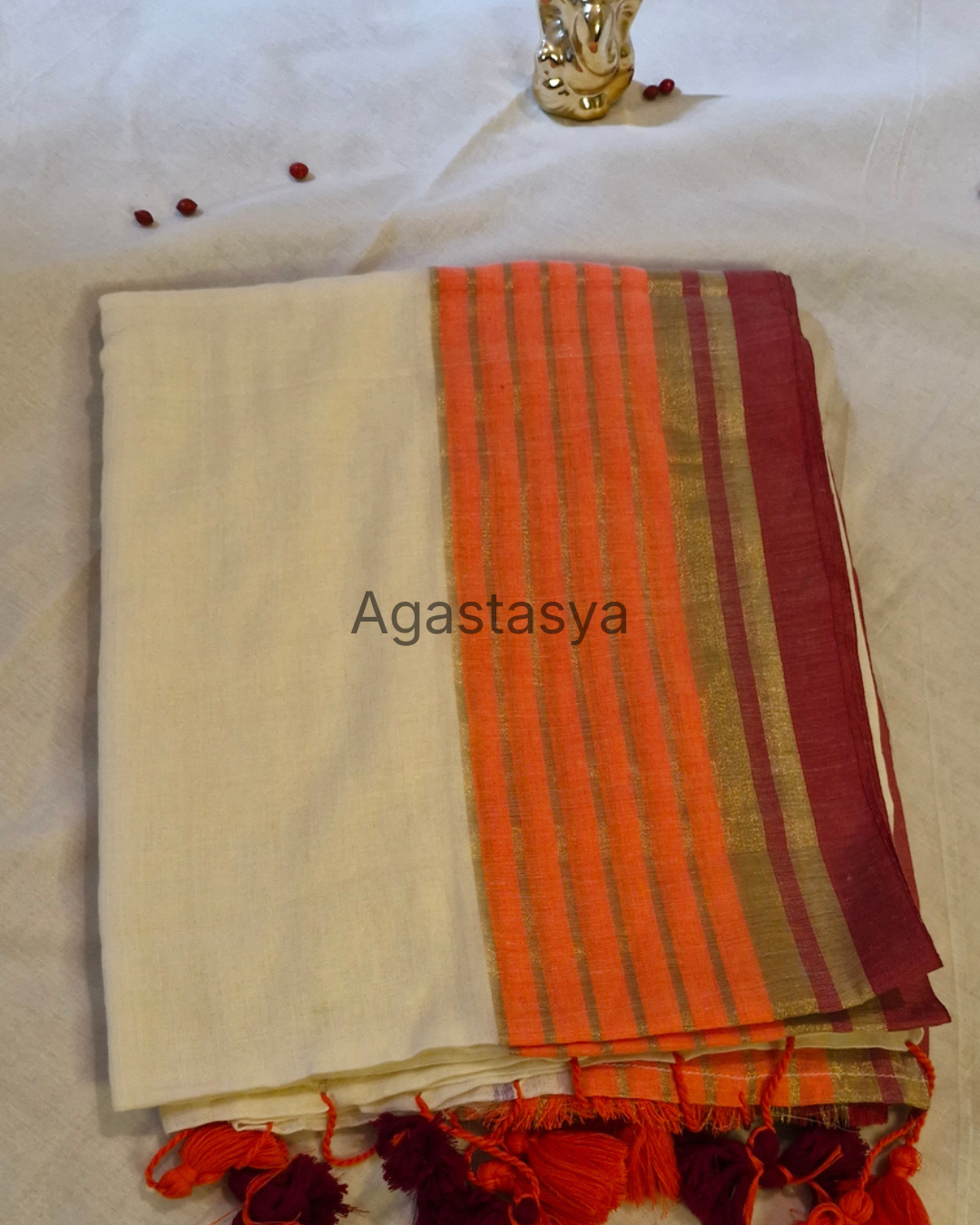 Mul Cotton saree with Orange Border