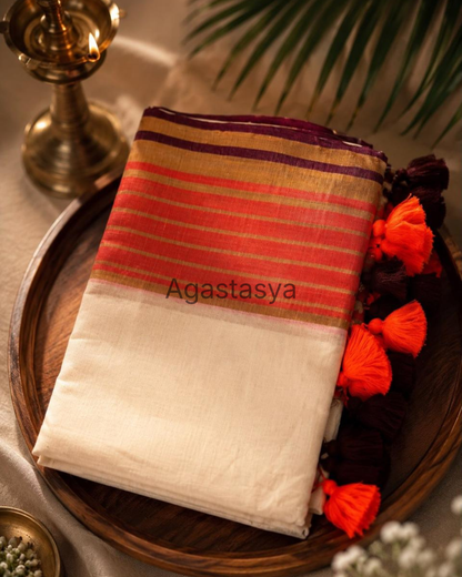 Mul Cotton saree with Orange Border