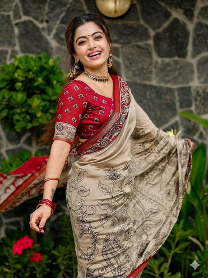Marshmallow Kalamkari Saree