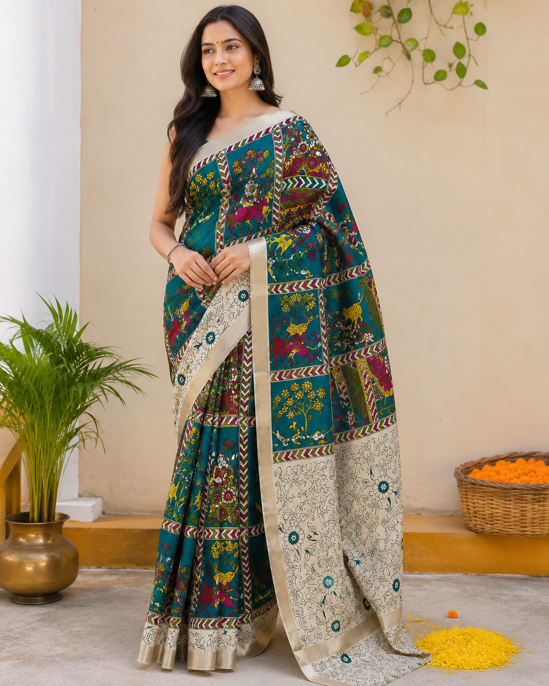Kalamkari Mul Cotton Saree