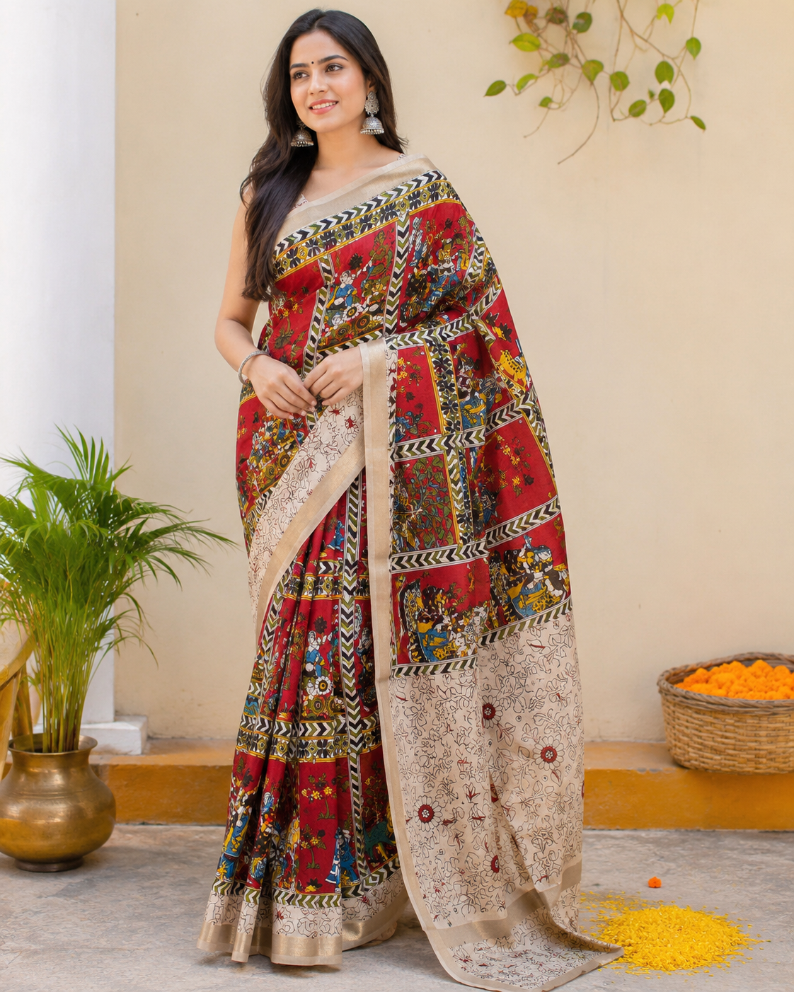 Kalamkari Mul Cotton Saree